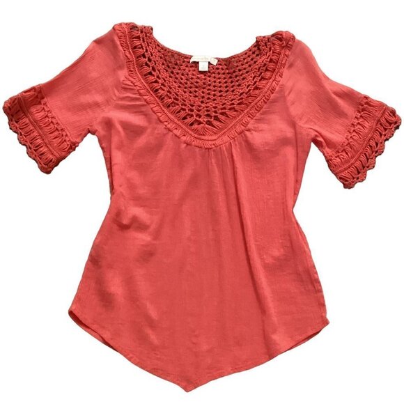 Westport 1962 100% Cotton Gauze and Crochet Top Sz S BOHO Beach Coral Pink 130A - Picture 2 of 8